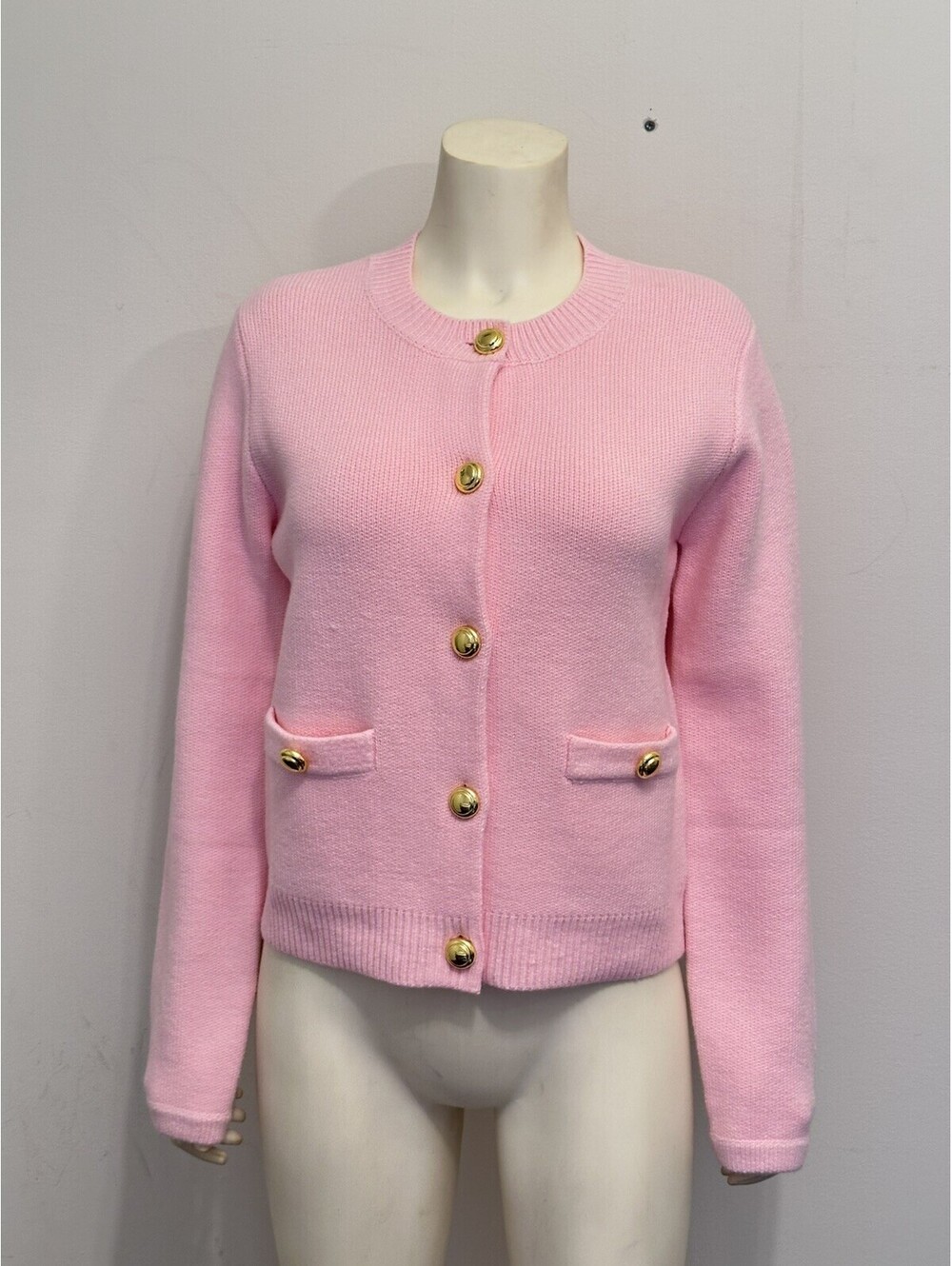 NWT - English Factory Heavy Weight Pink  Gold Button Cardigan - Small